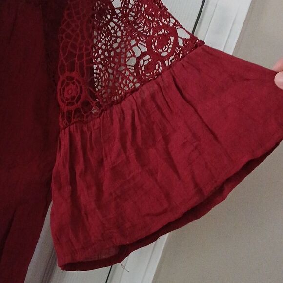 Forgotten Grace wine color crochet tunic blouse bell sleeve Sz 3X - Picture 4 of 7